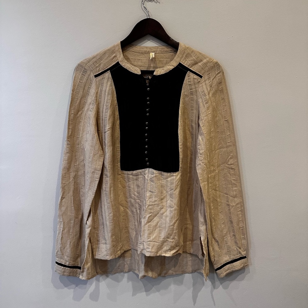 Free People Cream and Black Blouse